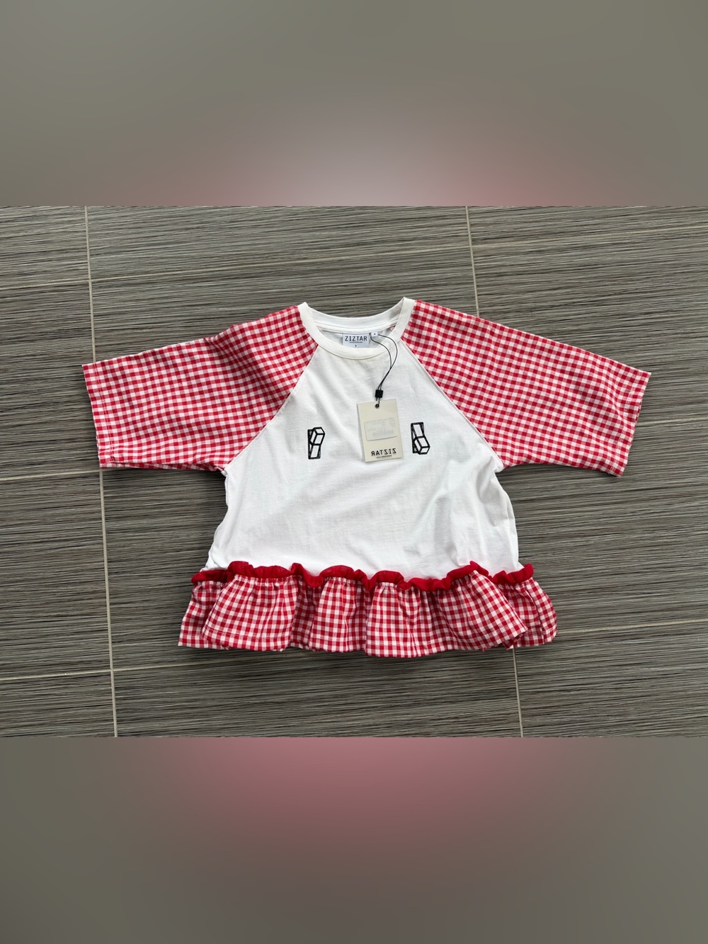 ZIZTAR White Top with Red Gingham Accents